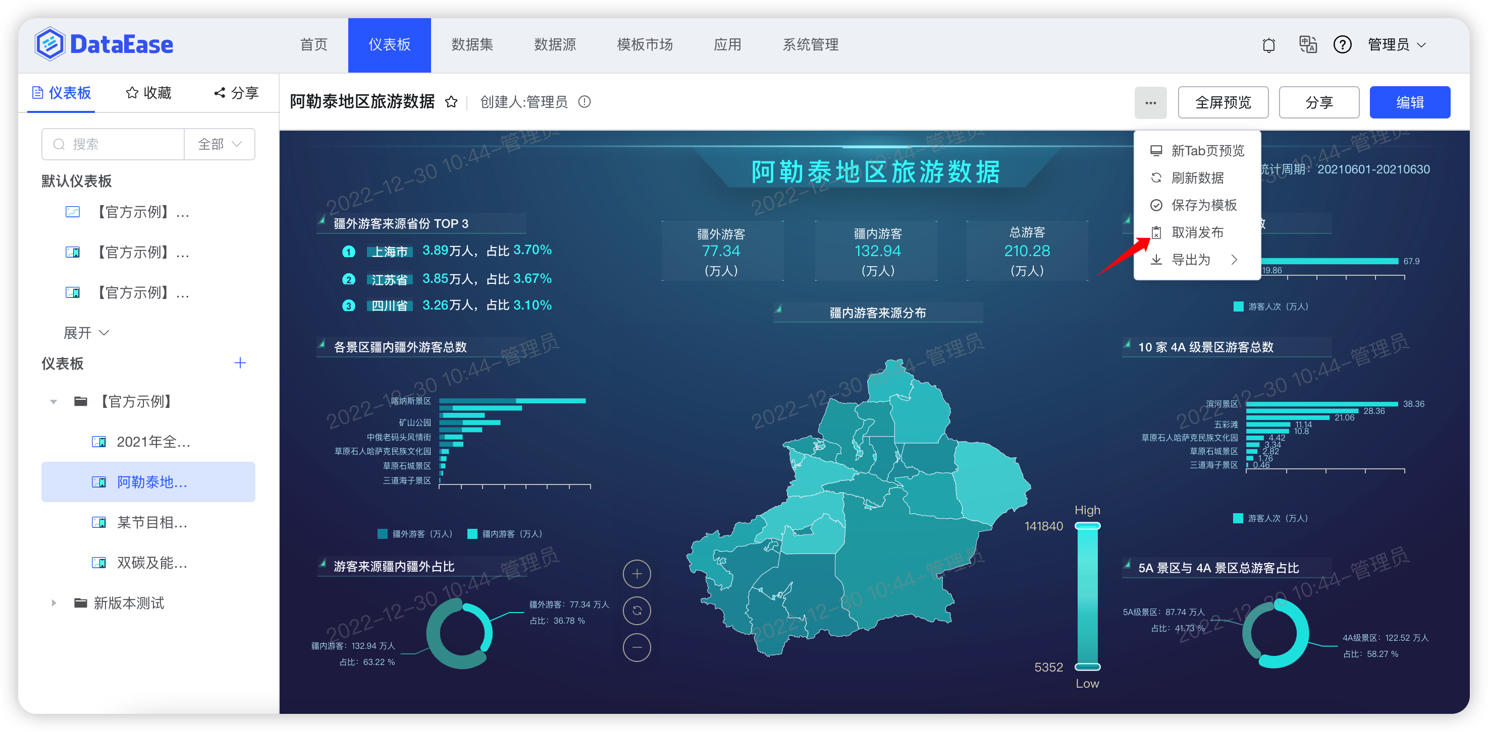 仪表板_取消发布