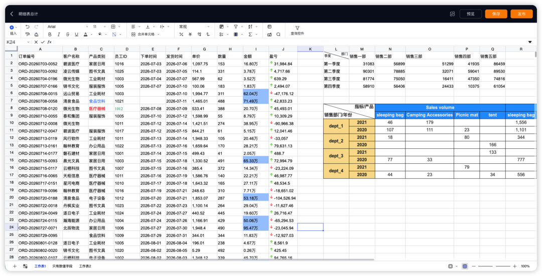 DataEase电子表格操作界面